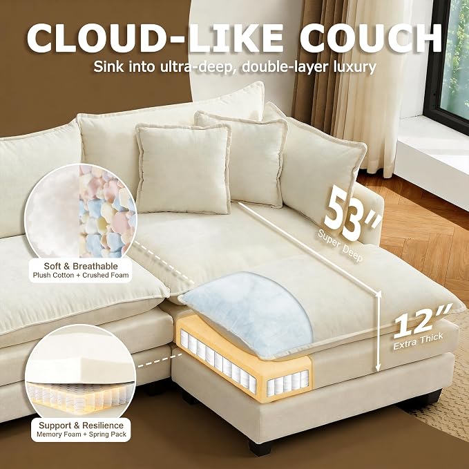 78” Modular Sectional Sofa, L Shaped Cloud Couch - Image 3
