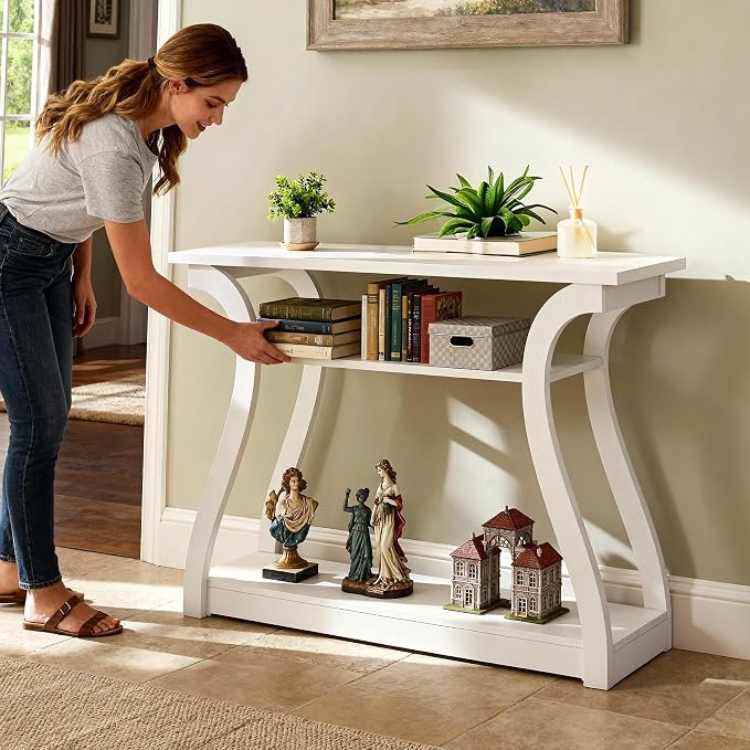 SUPER DEAL Wood Console Table for Entryway, 3 Tier Decorative Sofa Table - Image 2