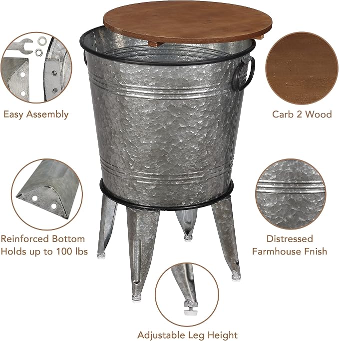 Rustee Rustic Storage Farmhouse Accent Side Table, Antique Galvanized Metal End - Image 5