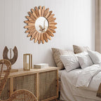 Emfogo Wall Mirror 21 inch Rustic Wood Sunburst Boho Mirror Wall Decor Home - Image 2