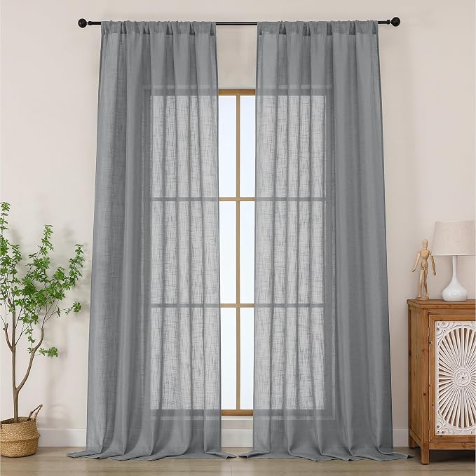 Chyhomenyc Extra Long Charcoal Grey Semi Sheer Curtains 120 Inches Long 2 Panels by Chyhomenyc