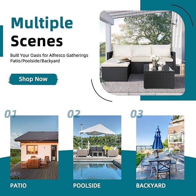 SUNLEI 3 Piece Patio Furniture Set, Outdoor PE Rattan Sectional Sofa Set - Image 6
