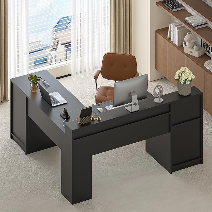 YOMILUVE 63" Farmhouse L Shaped Desk - Image 8