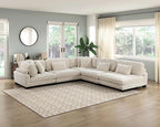 Modular Corner Seat, Plush Beige Corduroy Sofa, Customizable Living Room - Image 8