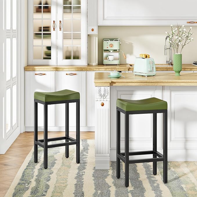 HOOBRO Bar Stools, Counter Height Stools, Saddle Barstools - Image 2