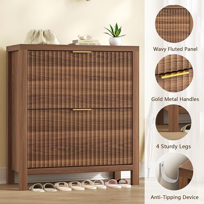 YOMILUVE Shoe Cabinet Storage for Entryway, Fluted Shoe Cabinet - Image 6