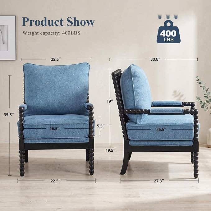 DUHOME Linen Fabric Spindle Accent Chairs Set of 2 - Image 2