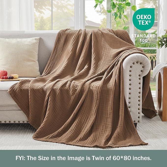 EMME Muslin Blankets for Adults Brown Small Blanket 40" x 50" | Throw Blanket - Image 4