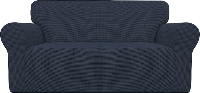 Easy-Going Stretch Oversized Loveseat Couch Covers Washable Dark Blue | 1-Piece by Easy-Going