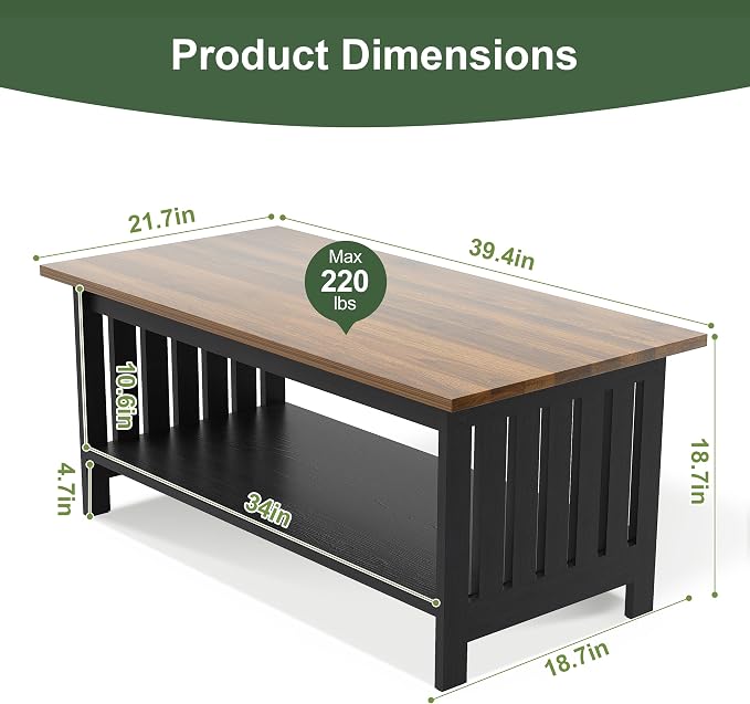 YOSHOOT 39.4" Farmhouse Coffee Table - Image 2