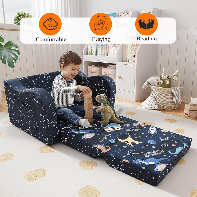 MeMoreCool Toddler Couch, 2-in-1 Kids Couch Fold Out to Lounger, Comfy Toddler - Image 4