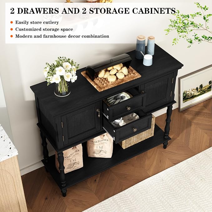 ARTPOWER Console Table with 2 Drawers, Retro Entryway Table with 2 Door - Image 5