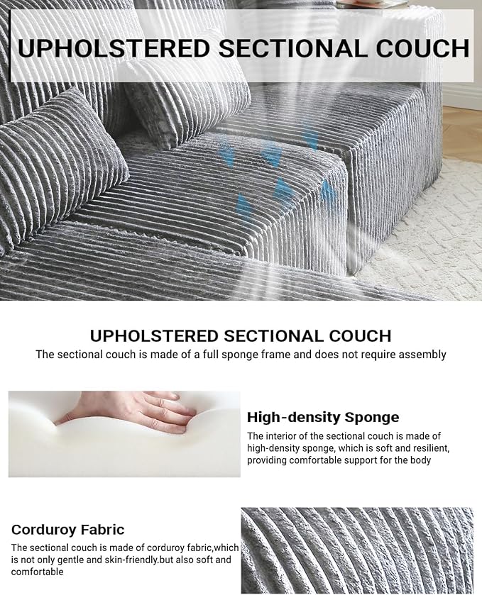 110" Cloud Sectional Couch, Modular Sectional Sofa - Image 3