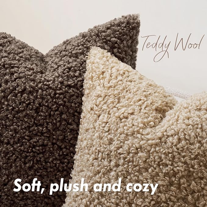 Faux Fur Throw Pillow Covers 18x18 Inch Set of 2 Boucle Neutral Decorative - Image 5