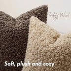 Faux Fur Throw Pillow Covers 20x20 Inch Set of 2 Boucle Neutral Decorative - Image 5