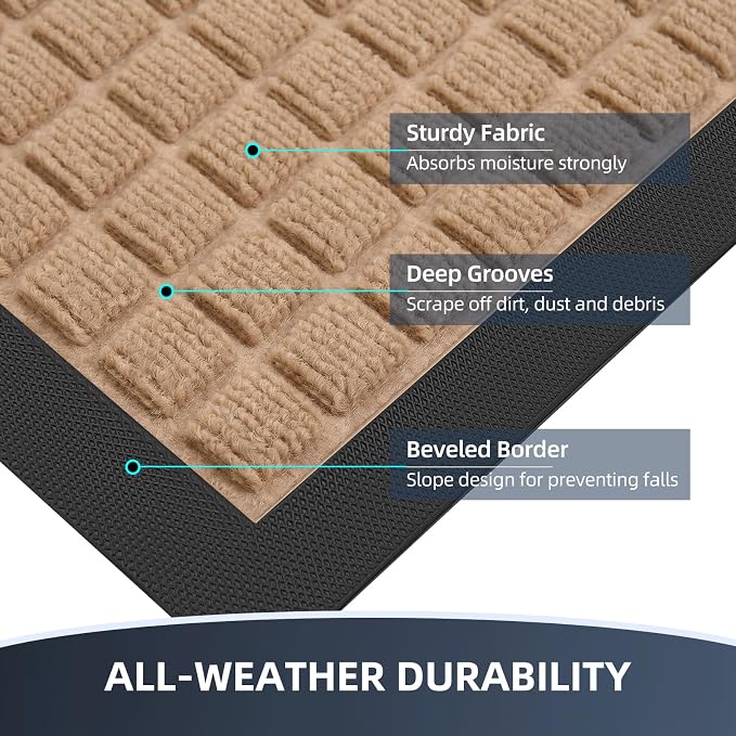 Front Door Mat Outside Entrance, Heavy Duty Waterproof Doormat | 35.5"x24" - Image 3