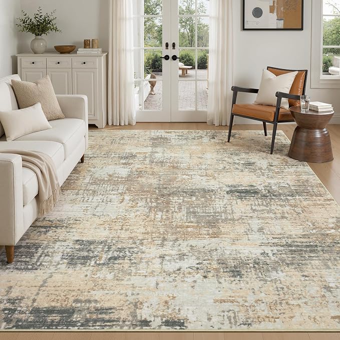 Rugflix 5x7 Area Rugs for Living Room, Washable Gold Beige Grey Large Rug | - Image 9