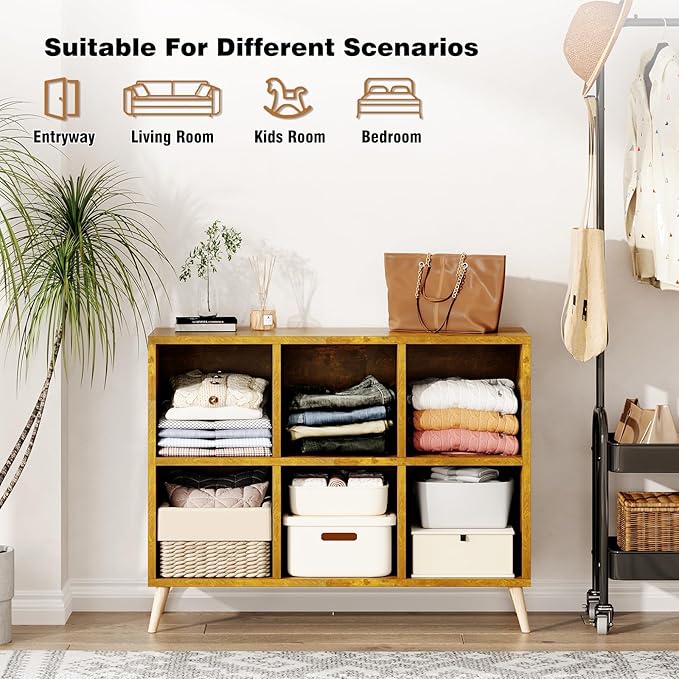6 Cube Storage Organizer, Wood Bookcase - Image 7