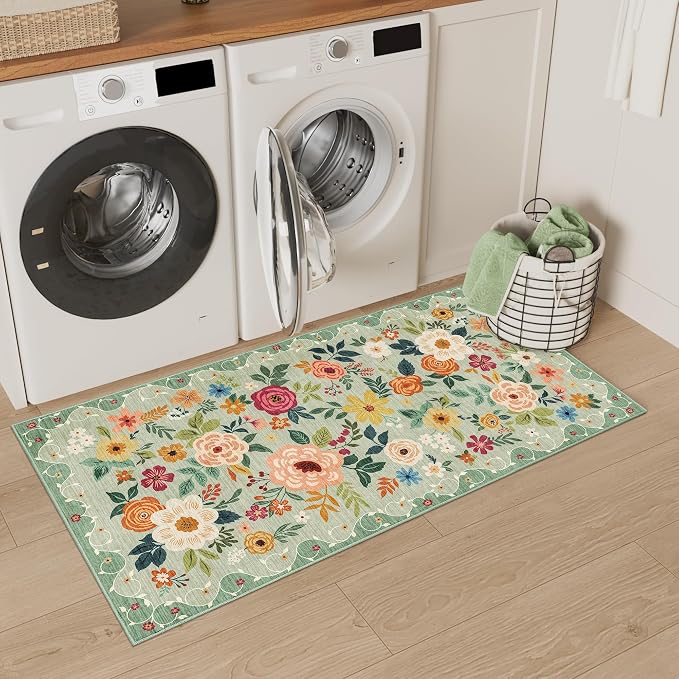 DUKINO 2x4 Entryway Rug, Floral Washable Kitchen Rugs Non Slip, Soft Indoor - Image 4