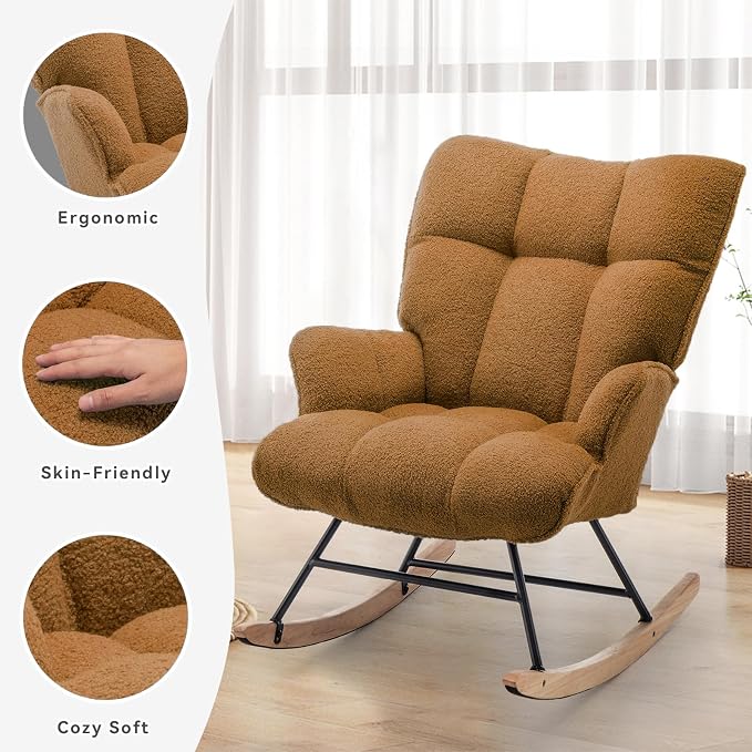 SAETSFEG Rocking Chair Nursery Teddy Upholstered Glider Rocker Rocking Accent - Image 5