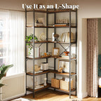 Huuger 6 Tier Bookshelf, L Shaped Corner Bookshelf - Image 2