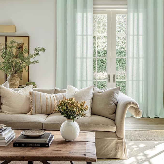 YoungsTex 95 Inch Long Sage Linen Curtains - Image 9