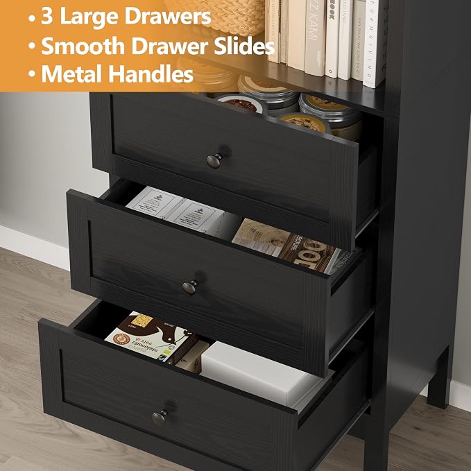 Bookshelf with Drawers, Floor Standing Display Storage Cabinet - Image 6