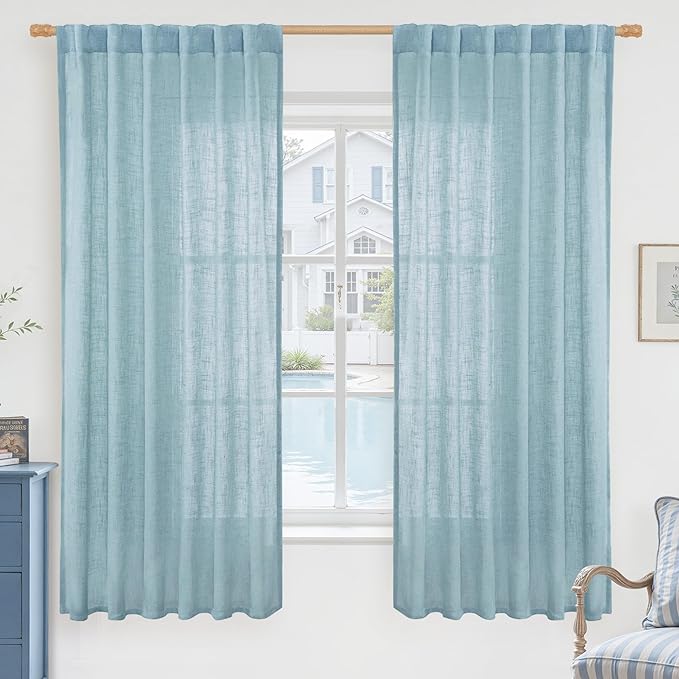 Semi Sheer Linen Curtains 63 Inch by LAMIT