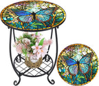Cinnvoice Outdoor Side Table Round Small Mosaic Patio Accent Indoor End Plant by Cinnvoice