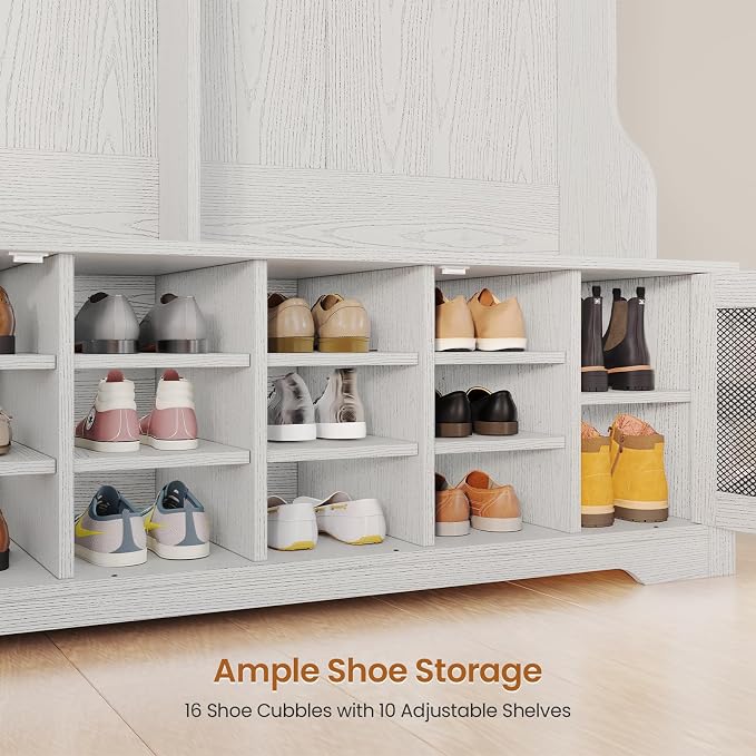 Itaar Hall Tree with Bench and Shoe Storage, 5-in-1 Entryway Bench with Coat - Image 5