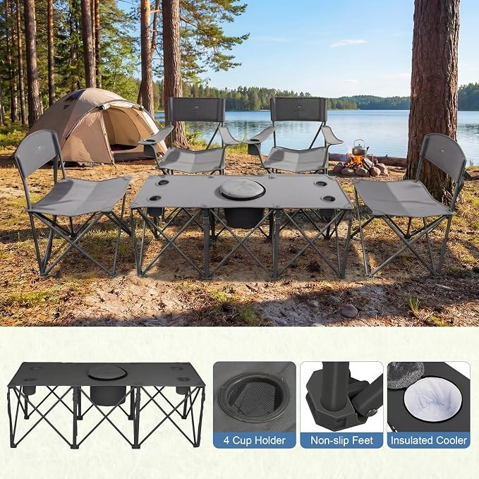 Camping Chair Set of 3, Outdoor Folding Camping Chairs - Image 5