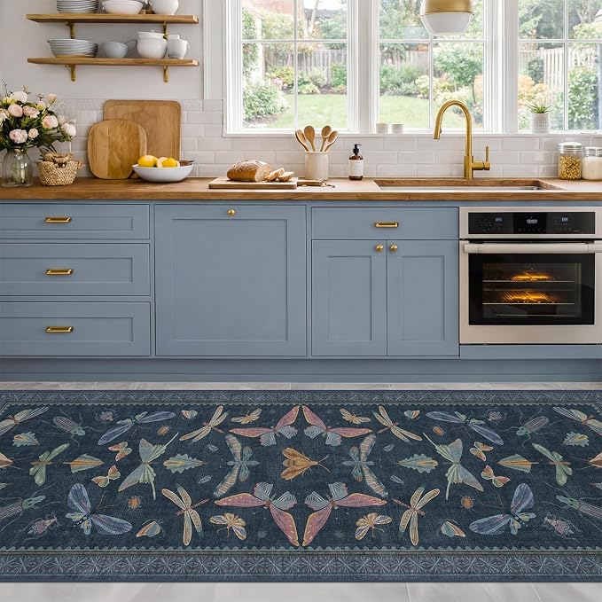 Dark Blue Vintage Hallway Runner Rug 3x12, Washable Non Slip Kitchen Carpet - Image 3