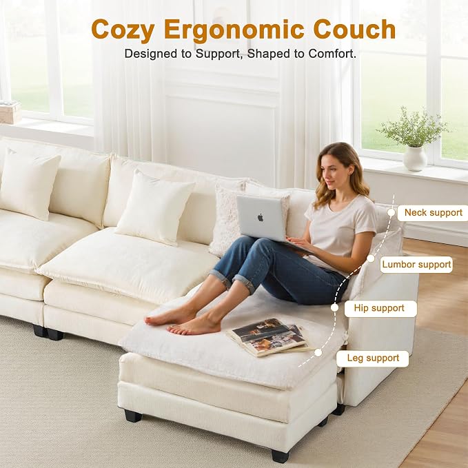 111.4" L-Shaped Cloud Chenille Sofa Sectional Couch - Image 5