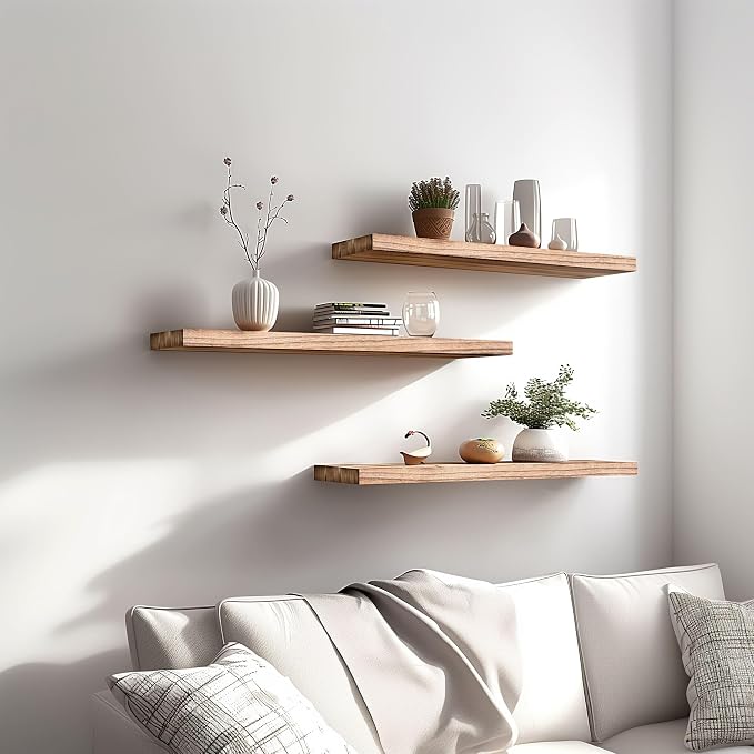 YYWUOJJ Wood Floating Shelves for Wall Decor, Rustic Wall Shelves for Bedroom - Image 3