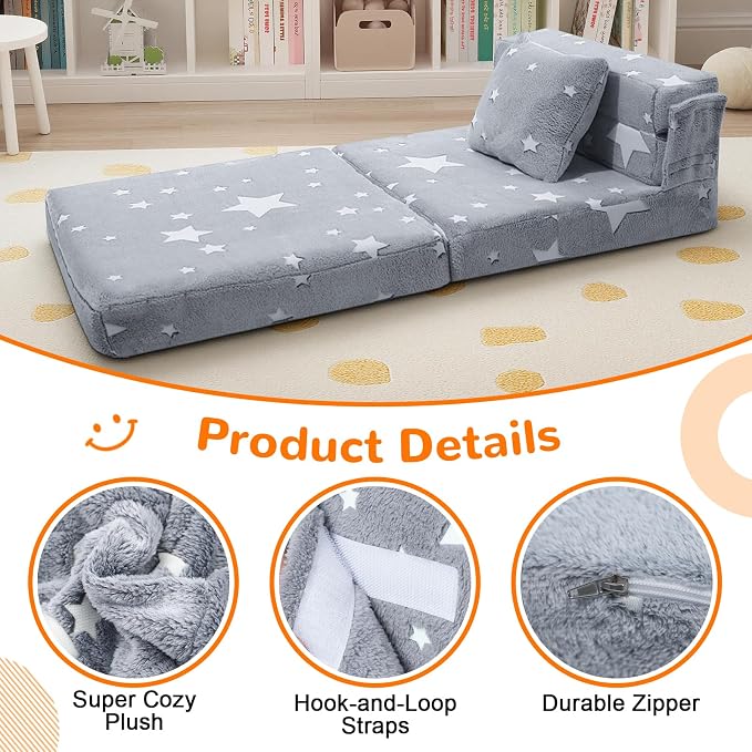 MeMoreCool Kids Tri-Fold Sofa Bed – Glow Star Floor Mattress & Foldable Futon - Image 7