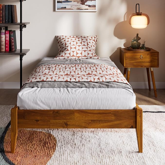 Bme Dinkee Twin Bed Frames without Headboard, Acacia Wood 15 Inch Platform Bed by Bme