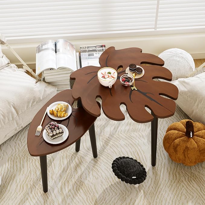 BAMEOS Monstera Leaf Nesting Tables Set of 2, Small Side Tables f Set - Image 6