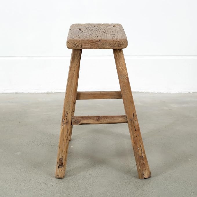 Artissance Vintage Wooden Stool, Solid Natural Wood 12–20" W x 6–9" D x 18–22" H - Image 2