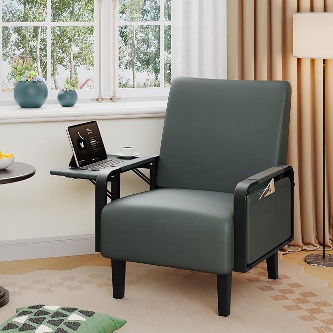 Andeworld Modern Grey Accent Chair, PU Leather Upholstered Armchair Side Chair - Image 6