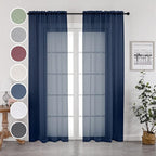 Navy Blue Sheer Curtains 96 Inches Long 2 Panels Set, Elegant Sheer Curtains by OWENIE