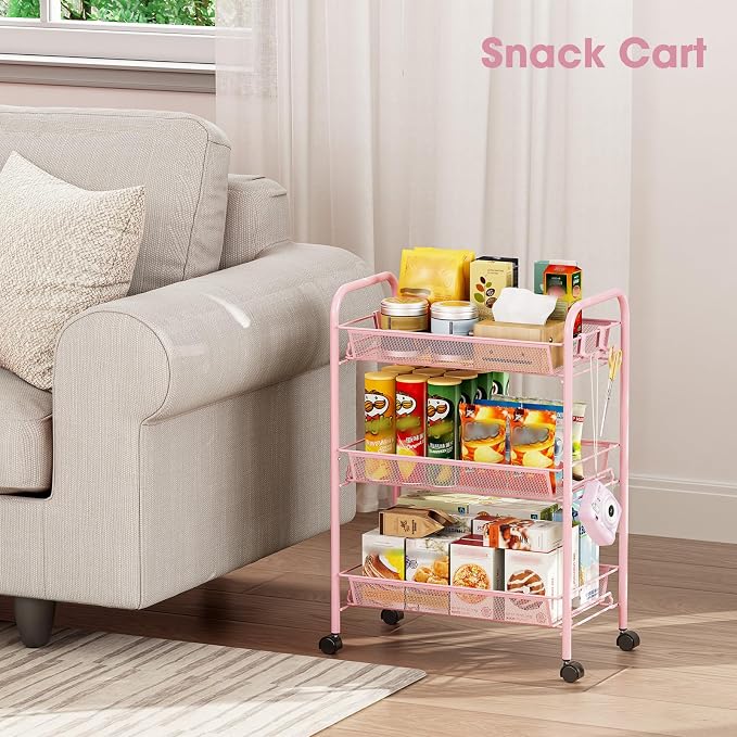 TOOLF 3 Tier Rolling Cart Pink - Image 7