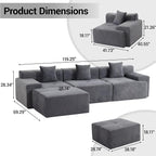 119'' Modular L-Shaped Boneless Sectional, Corduroy Deep Seat Cloud Sectional - Image 2