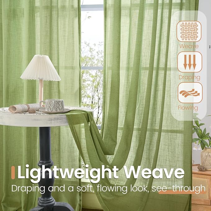 BGment Olive Green Linen Curtains 36 Inch Length - Image 4