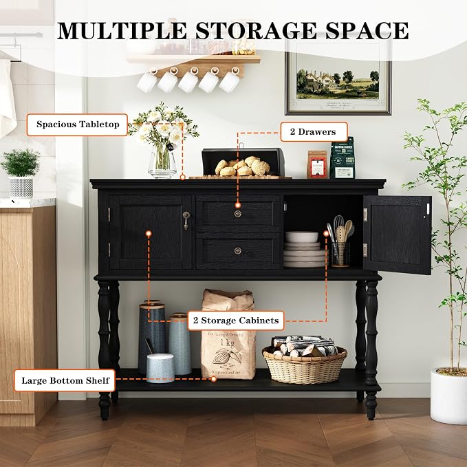 ARTPOWER Console Table with 2 Drawers, Retro Entryway Table with 2 Door - Image 3