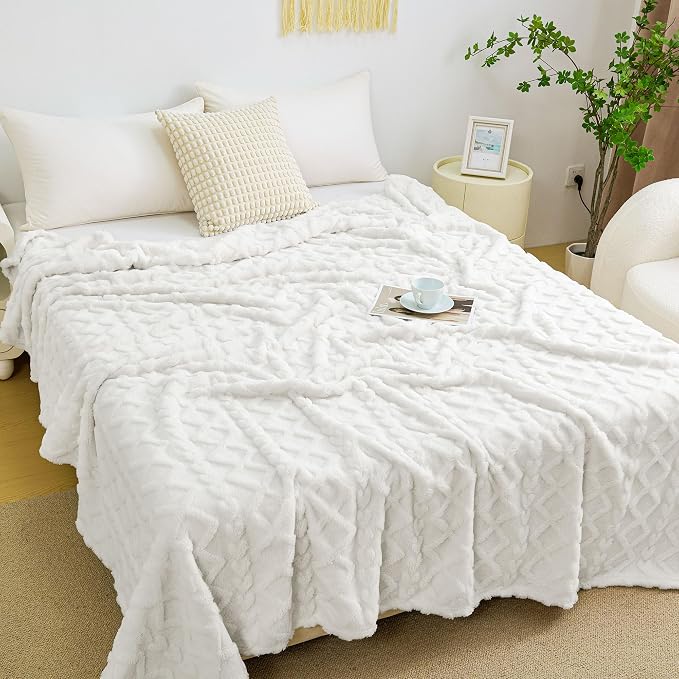 Aganear Fleece Throw Blanket for Couch Sofar 50"x60" White | Lightweight Fuzzy - Image 5