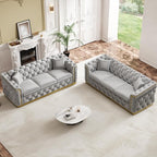 Luxury Chesterfield Sofa Set of 2, Velvet Tufted Couch Victorian Black and Gold by Nolohoo