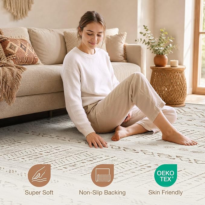cotiled Boho 5x8 Area Rugs for Living Room: Soft Moroccan Washable Rug | Solve - Image 4