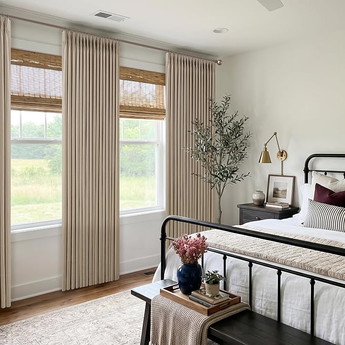 Linen Grey Beige Camel Pleated Light Filtering Curtains 120 Inch Long 50W | - Image 9