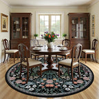 PLHXFR Round Area Rug Living Room: 8 ft Floral Washable Carpet Dark Black | - Image 3