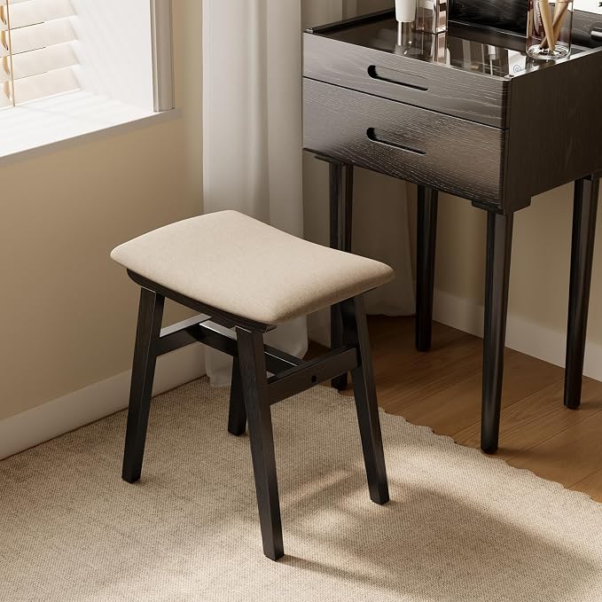 Muwuele Solid Wood Vanity Stool, Compact Makeup Chair - Image 3